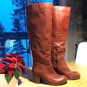 Red leather high boots